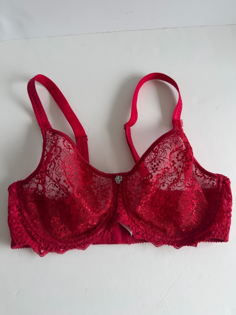 Empreinte Red Sheer Lace Underwire Full Cup Bra 32D French Lingerie